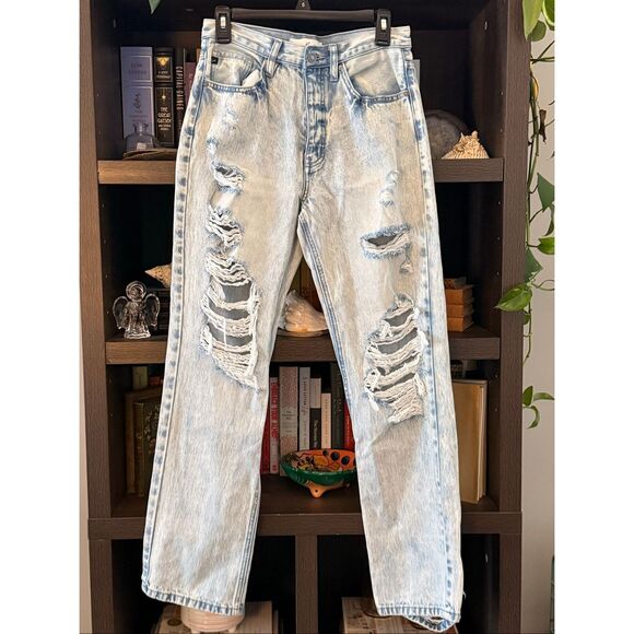 KanCan x Buckle 90's Distressed Boyfriend Jean In Acid Wash Blue Size 7/27 - Picture 6 of 10